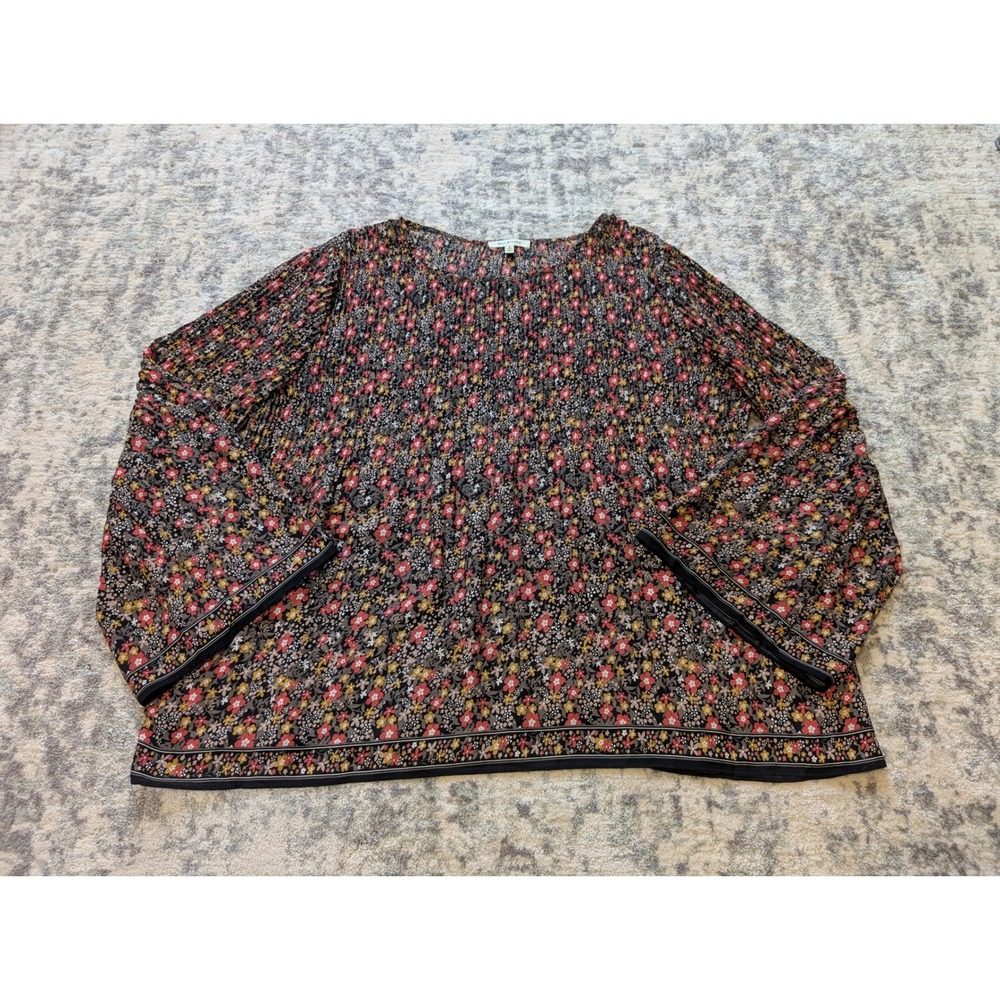 Max Studio Floral Peasant Blouse Long Sleeve Boho Prairie Top Women's Small
